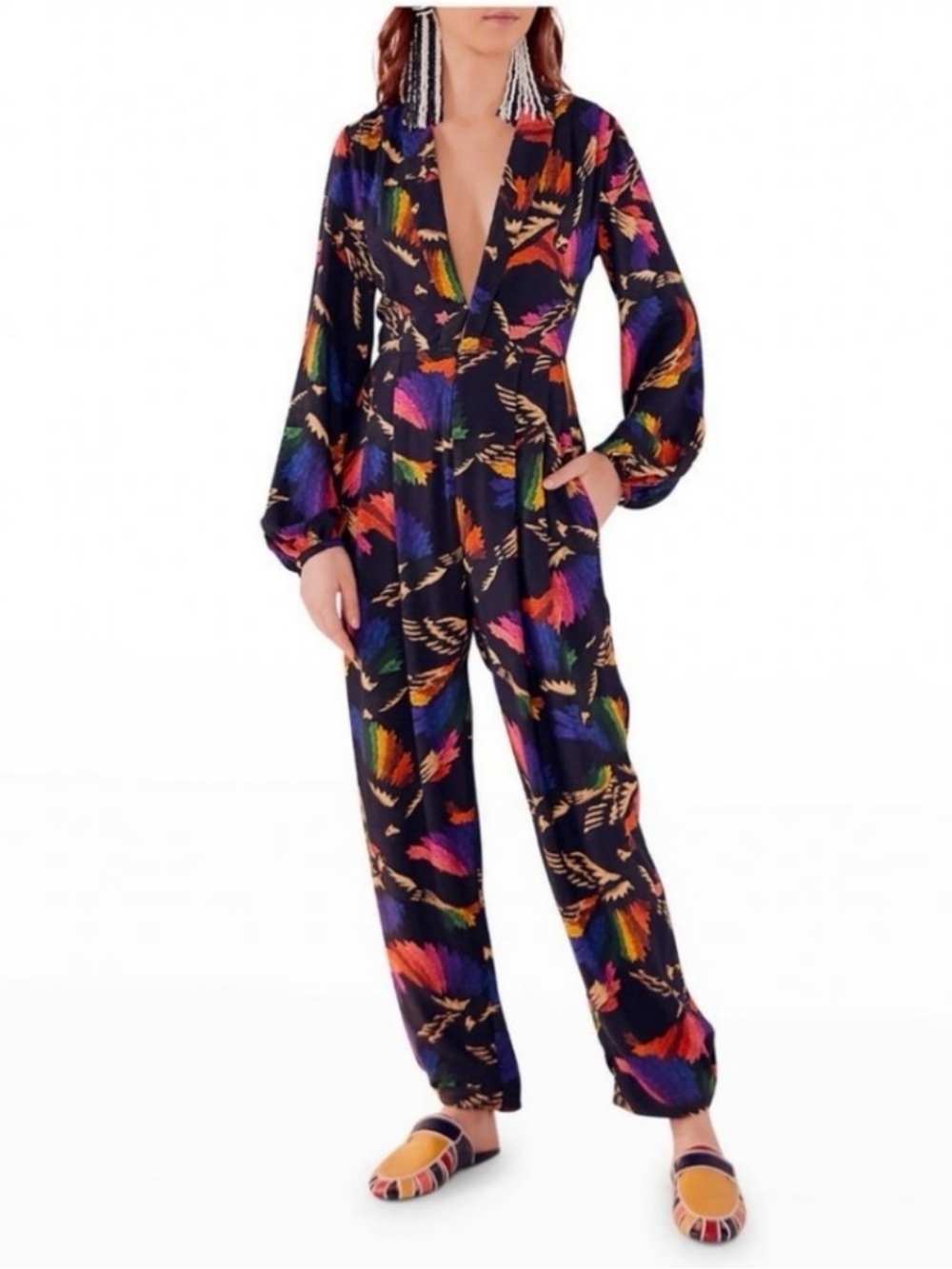 FARM Rio Black Macaw Multicolor Long-Sleeve Jumpsuit size small - Picture 4 of 4